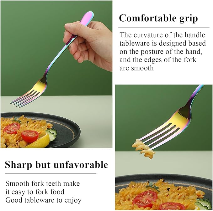 Evanda Rainbow Dinner Fork 12 Pieces, Rainbow Titanium Plating Stainless Steel 8.07inch Forks, Cake Forks, Table Forks,Dessert Forks, Easy To Clean, Dishwasher Safe