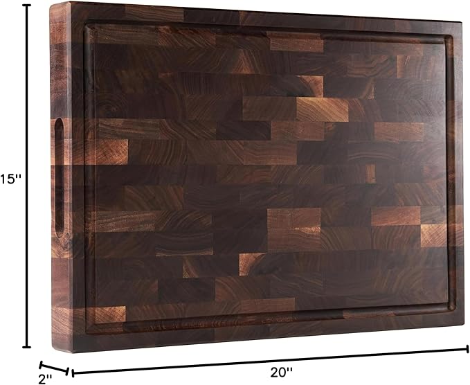 Cozifa American Black Walnut Wood Cutting Board 20"x15"x2"(Large and Thick) for Kitchen with Juice Groove, Inner Handles, End Grain Butcher Block Finished with Linseed Oil, Beeswax, Lemon Oil, Giftbox