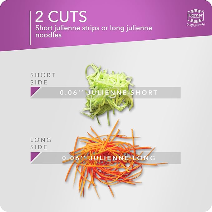 Börner by Reston Lloyd Roko PowerLine • Short & Long Vegetable Strips/Noodles & Safety Food Holder • Made in Germany, Purple