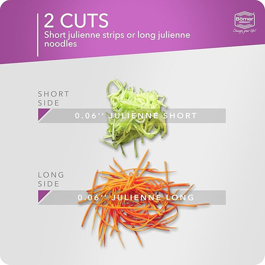 Börner by Reston Lloyd Roko PowerLine • Short & Long Vegetable Strips/Noodles & Safety Food Holder • Made in Germany, Purple