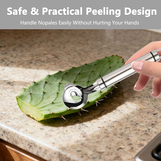 2 Pcs Cactus Peeler Tool Stainless Steel Cuchara para Pelar Nopales with Holes Cuchillo Spoons Durable Kitchen Spoon with Stainless Steel Blades for Cooking and Food Prep