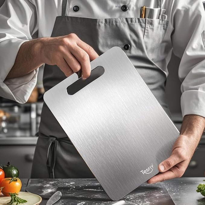New Titanium Cutting Board - 100% Pure Titanium Cutting Boards For Kitchen,Easy to clean,Double-sided food-grade Titanium Cutting Board For Cutting Meats, Fruits And Vegetables(15 * 11)