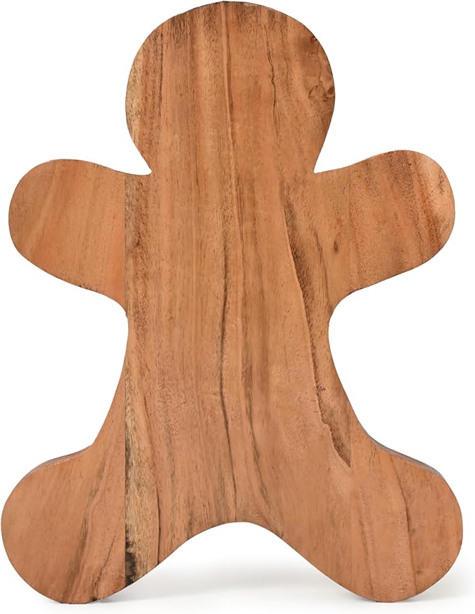 Treen Art Wood Cutting Board for Kitchen Christmas Ginger Bread Shaped Wooden Cutting Board with Grooves, Decorative cutting board for Cheese & Charcuterie Serving Platter 13.5"L x 10.75"W
