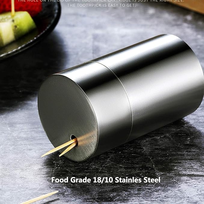 Mu&Ti Premium Stainless Steel Toothpick Holders Set - SUS304 Brushed Surfaces, Elegant Cylinder Design (Matte)