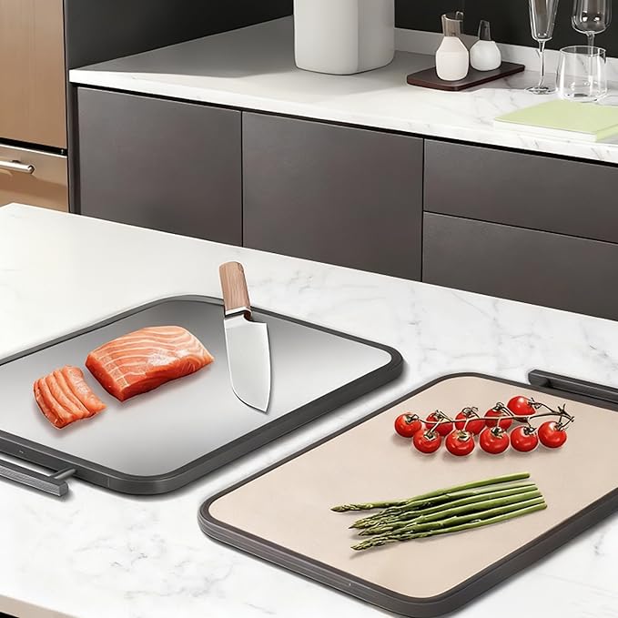Titanium Cutting Board for Kitchen Double Sided Metal Cutting Board Pure Titanium and Wheat Straw PP Food Grade Large Chopping Boards for Meat Vegetables and Fruits