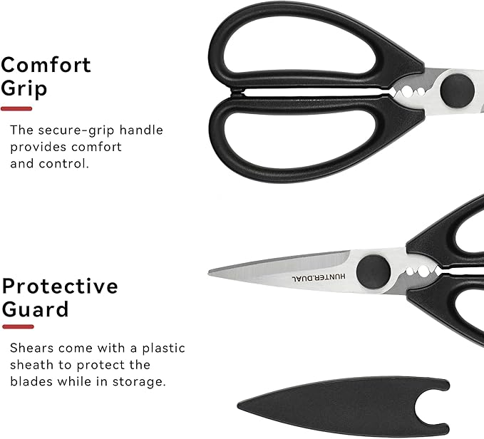 Kitchen Scissors for Food, HUNTER.DUAL Heavy Duty Come Apart Poultry Shears for Cooking, All Purpose for Cutting Chicken, Meat, Fish & Vegetables (Black, 8.26 Inch)