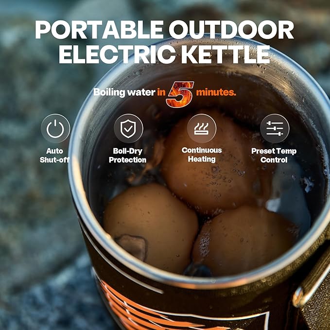 Stoke Voltaics Electric French Press Coffee Maker, 120V Boil Water & Press Coffee 2-in-1, Portable Design for Travel, Camping, 6 Minute Brew Ready