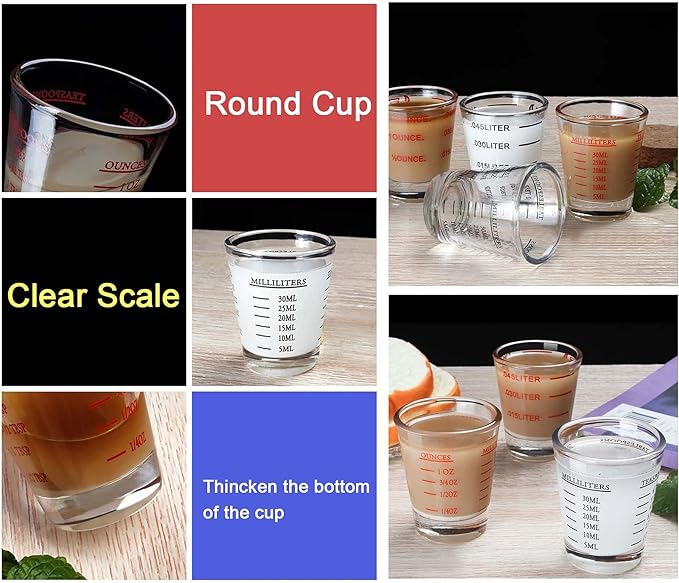 Shot Glasses Measuring cup Espresso Shot Glass Liquid Heavy Wine Glass 2 Pack 26-Incremental Measurement 1oz, 6 Tsp, 2 Tbs, 30ml by TIYOORTA (2 pack white)