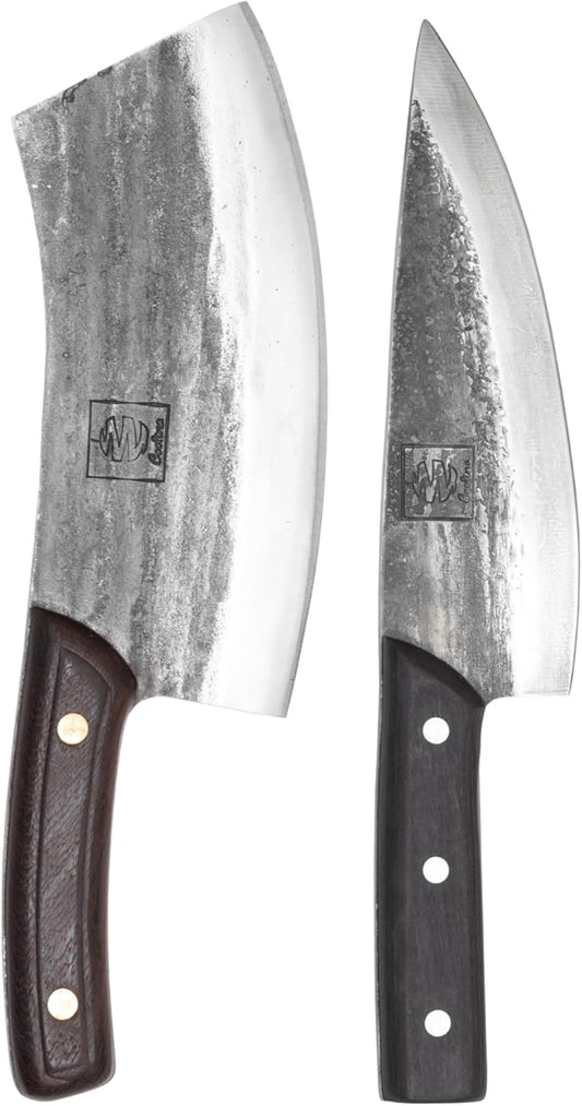 COOLINA Altomino and Tungsten Knife Set – Hand-Forged Chef Knife and Precision Slicing Knife Bundle – High Carbon Steel Full Tang Butcher Knives for Meat, Veggies, BBQ & Kitchen Prep