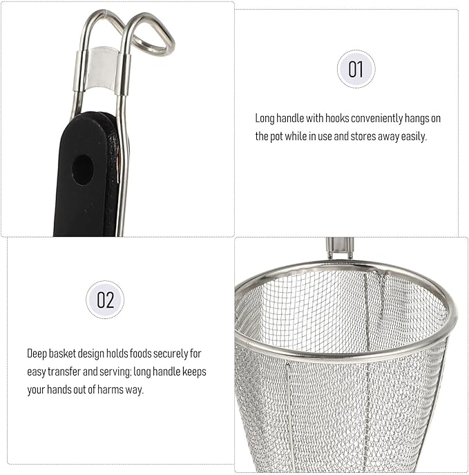 Mesh Strainer Spoon Stainless Steel Pasta Basket Mesh Noodle Strainer Pasta Noodle Strainer Sieve Mesh Strainer with Handle for Home Restaurant Kitchen
