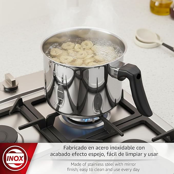 Magefesa Deliss 2.6-Quart Stainless Steel Milk Pot, All-Stovetop Compatible Saucepan, Ergonomic Heat-resistant Handle