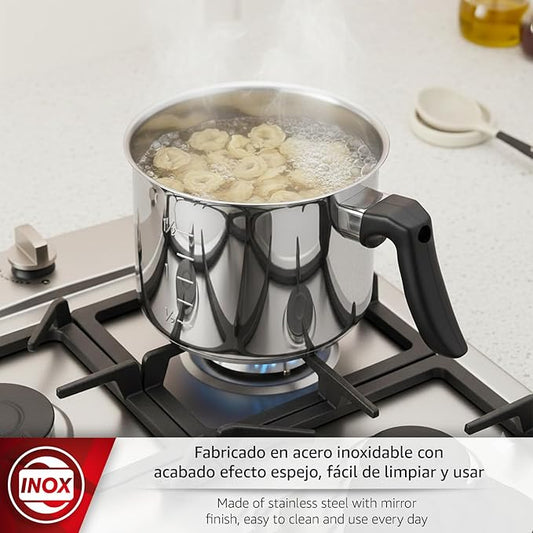 Magefesa Deliss 2.6-Quart Stainless Steel Milk Pot, All-Stovetop Compatible Saucepan, Ergonomic Heat-resistant Handle