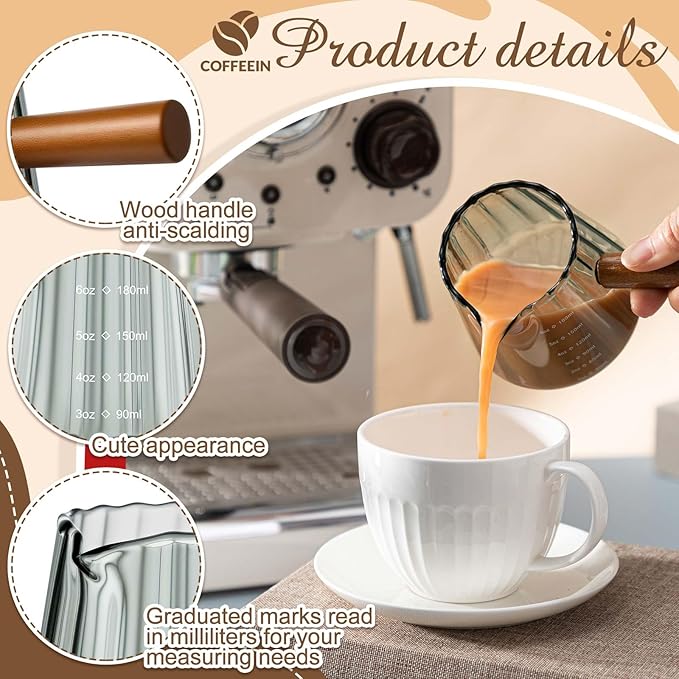 Espresso Shot Glass with Handle, 6 Oz/180 ml Espresso Cup with Single V-shaped Mouth, Measuring Cup for Milk Tea Coffee Bar Accessories(Gray,2 Pcs)