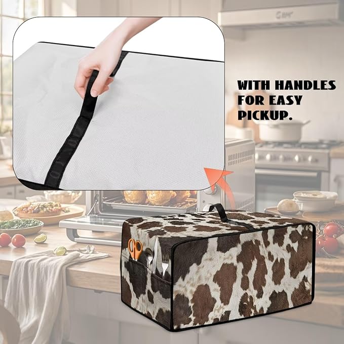 Doojoayie Brown Cow Print Toaster Oven Cover 6 Slice Bread Machine Cover Universal Fit Small Appliance Dust Protector Simple Style Kitchen Decoration