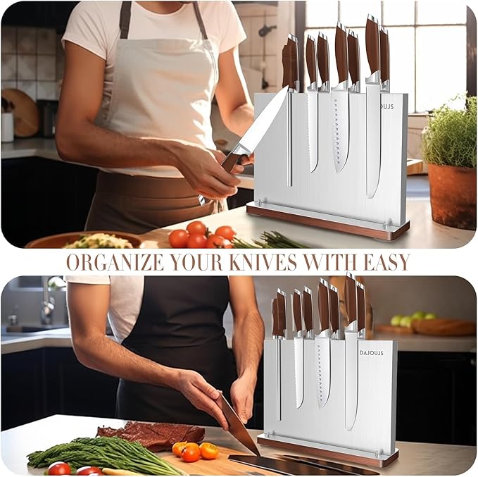 Magnetic Knife Block, Magnet Kitchen Knife Holder Stand with Strong Magnet Strip for Kitchen Counter