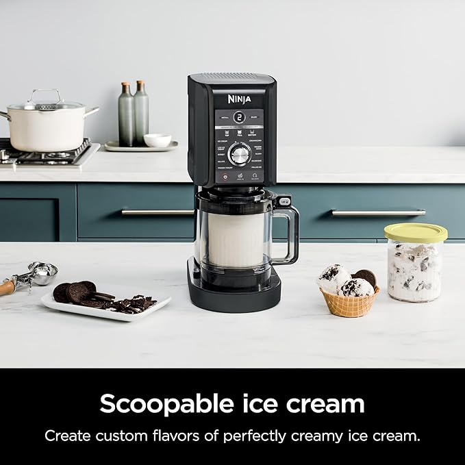 Ninja NC501 CREAMi Deluxe 11-in-1 Ice Cream & Frozen Treat Maker with 2 XL Family Size Pint Containers, Black (Renewed)