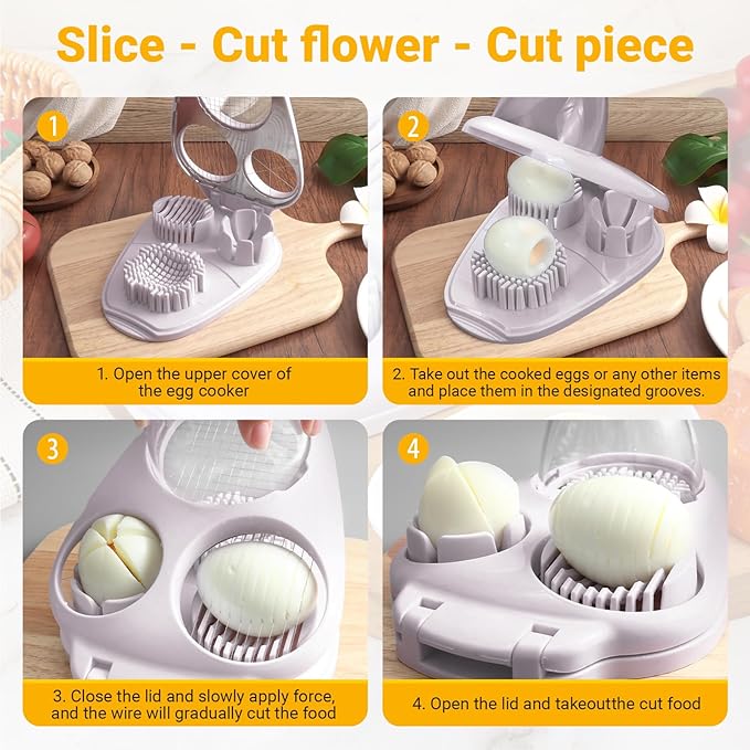 Egg Slicer and Grape Slicer for Fruit Salad, Stainless Steel 4 Slicing Modes Slicer, Easy Grape and Tomato Slicing, for Egg, Grape, Strawberry,Cherry,Tomato, Send Goods From Local Warehouse