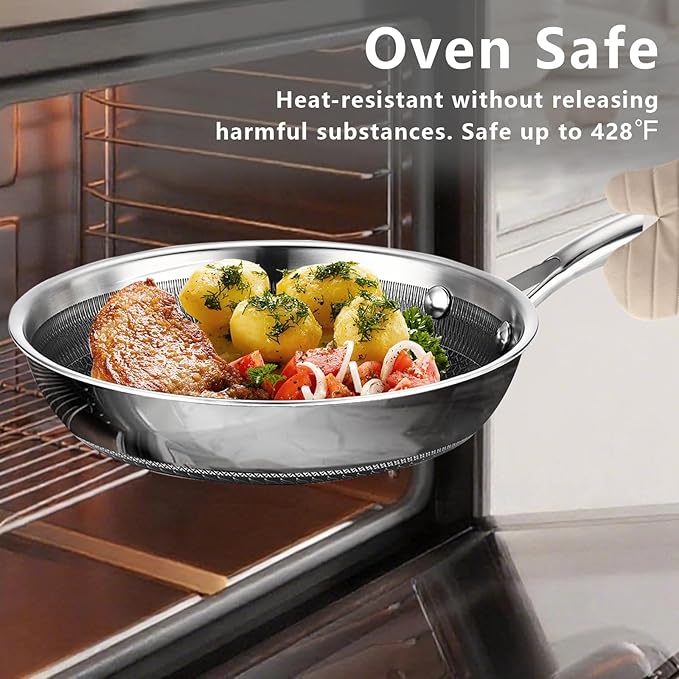 SAKAMOSH Non Stick Frying Pans Set, 8" 9.5" 11" Stainless Steel Pan Set, Ceramic Skillet with Stay-Cool Handle, Non Toxic, PFAS PFOA PTFE Free, Dishwasher Safe, Induction, Suitable with All Cooktops