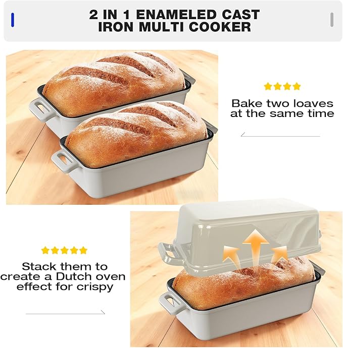Tydanix 9x5 Enameled Cast Iron Loaf Pan with Lid – Bread Pan for Sourdough, Cake, Meatloaf, Even Heat, Nonstick, Easy to Clean, 2 Piece Set
