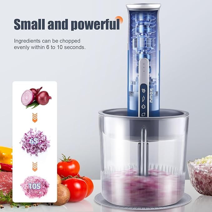 Kawu Electric Meat Grinder, Portable Food Vegetable Chopper with 1 Glass Bowl & Small Bowls, USB Rechargeable Mini Food Processor with Stainless Steel Blades, Meat Chopper Cutter for Home and Kitchen