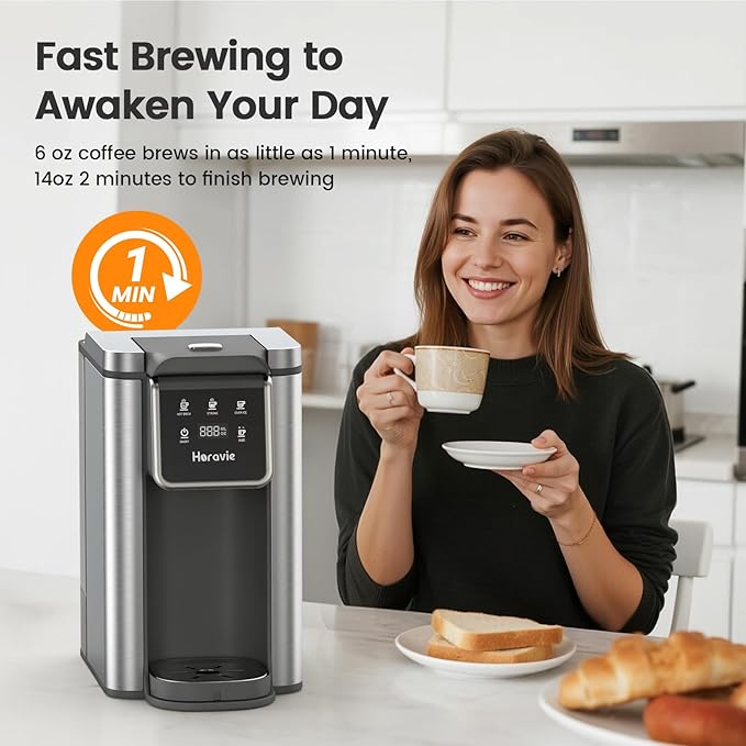 Single Serve Coffee Maker for K-Cup Pod and Grounds, Hot and Iced Coffee Maker, 6 to 14oz Brew Sizes, Strong Button Feature, 50oz Removable Reservoir, Up to 6.5 Inch Cup, Stainless Steel, Grey