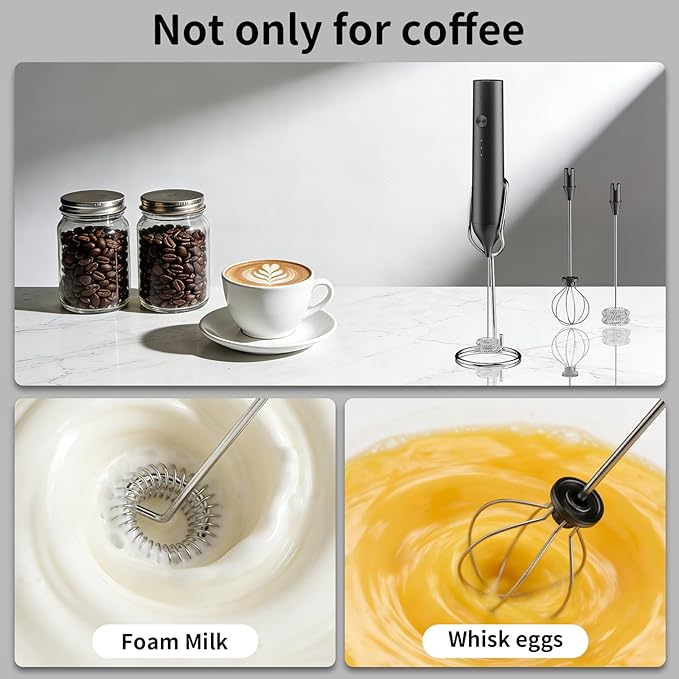 BZPP Kitchen Milk Frother Handheld with Stand, 3 Speeds Adjustable Mixer Electric Handheld Frother Wand, Hand Mixer Matcha Whisk Coffee Stirrers for Matcha, Hot Chocolate, Egg, Lattes - Black