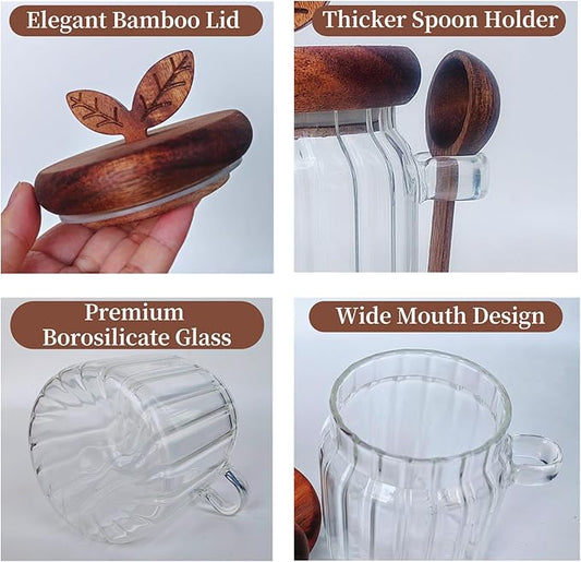 Sugar Bowl with Lid and Spoon,17 oz Sugar Container for Coffee Bar, Glass Coffee Canister, Airtight Food Storage Jar, Brown Sugar Container, Cereal Tea Salts Spice Jar