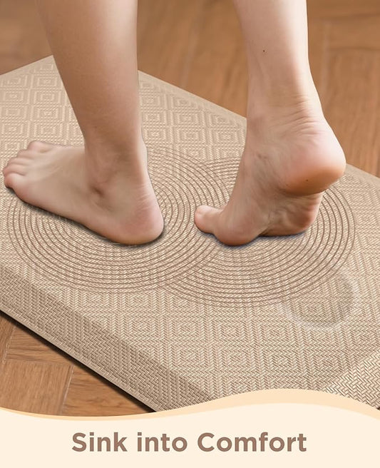 Ophanie Kitchen Mats for Floor, 3/4 Inch Thick Kitchen Rugs, 20''x39'' Anti Fatigue Standing Cushioned Mat, Waterproof,Comfort Ergonomic Mat for Office, Home, Sink, Beige Non-Slip Bottom