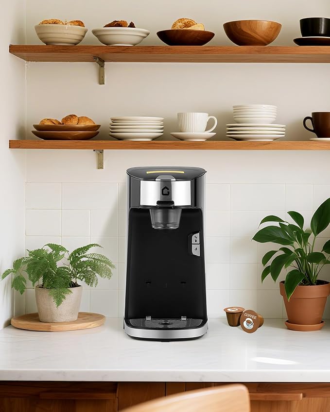 CABIHOME Single Serve Coffee Maker, One-Button Fast Brew for Coffee Capsules, Ground Coffee & Tea Pods, with Auto Shut-Off & Adjustable Cup Tray, for Home, Office, RV, Camping