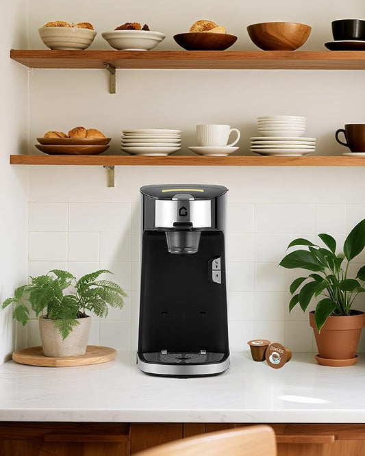 CABIHOME Single Serve Coffee Maker, One-Button Fast Brew for Coffee Capsules, Ground Coffee & Tea Pods, with Auto Shut-Off & Adjustable Cup Tray, for Home, Office, RV, Camping