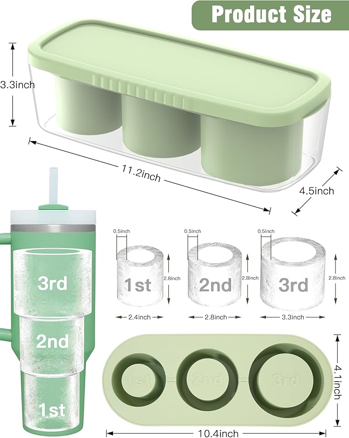 White Elephant Gifts Christmas Stocking Stuffers, Ice Cube Tray for Stanley Tumbler 20-40oz, Silicone Ice Molds for Freezer, Ice Maker for Whiskey, Coffee, BPA-free, Gift for Men(Green)