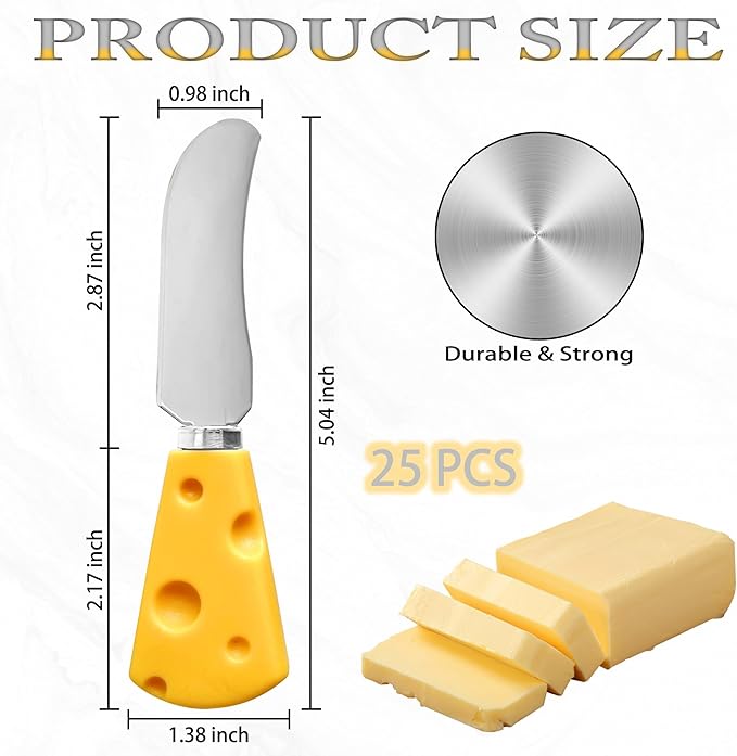 25 Piece Cheese Butter Spreader Set, Stainless Steel Cheese Knife Set, Mini Stainless Steel Cheese Knife, Party Wedding Christmas Cheese Accessories (Cheese Shape)