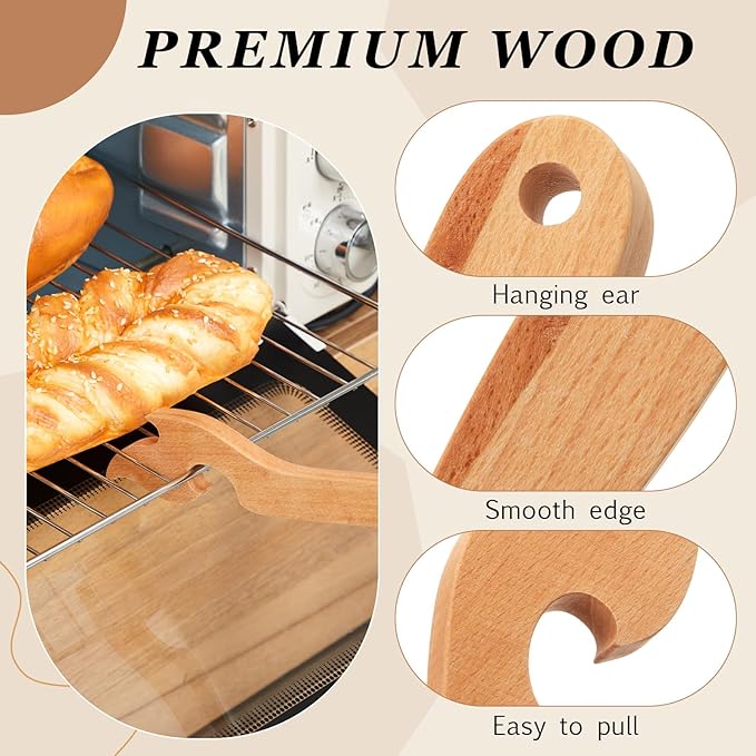 Juexica 15 Inches Extra Long Wood Oven Rack Puller Long Handle Oven Stick for Kitchen Appliances Baking Cooking Toaster Air Fryer Accessories