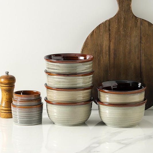 MEKY 20OZ Cereal Bowls Set of 6, Ceramic Soup Bowls for Kitchen, Serving Bowls for Oatmeal Ice Cream Pasta Rice Salads Desserts, Modern Durable Reusable Bowls for Daily Meals & Everyday Use, Brown