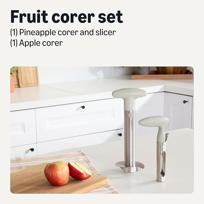 Amazon Basics Pineapple Corer and Slicer and Apple Corer, 2-Piece Set, Dishwasher-Safe, Linen Gray