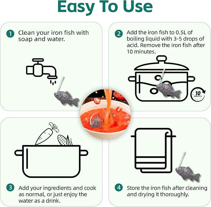 Iron Fish Cooking Tool, Natural Iron Supplement to Support Iron Levels for Vegans, Athletes, Pregnant Women, and Children – Safe & Effective Cooking Tool for Reducing Iron Deficiency (1Pack)
