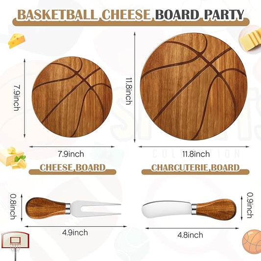 Ziliny Basketball Cheese Board Gift Set Party Favor Prizes Charcuterie Wood Board with Knives and Box Father Day Gift for Dad Grandpa Party Tournament Game (Acacia Wood, Basketball)