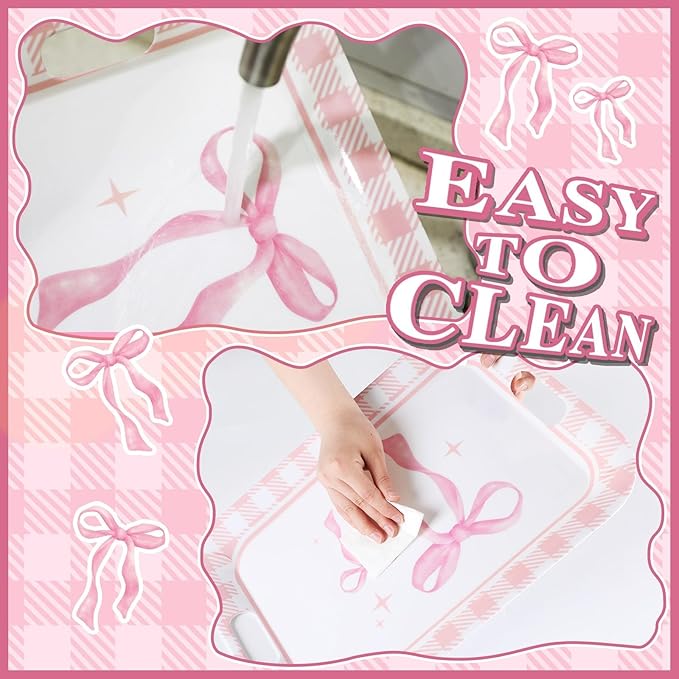 gisgfim 2Pcs Valentine's Day Serving Trays Pink Bow Coquette Party Decorations Large Melamine Serving Platters with Handles for Girls Bachelorette Bow Party Decor Wedding Dessert Birthday Supplies