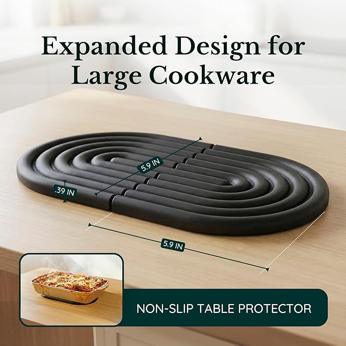 Silicone Trivets for Hot Dishes, Heat-Resistant, Non-Slip Pot Holders for Kitchen & Coasters Durable Hot Pads for Pots, Pans, Baking Dishes & Kitchen Appliances Set of 2 Graphite Noir