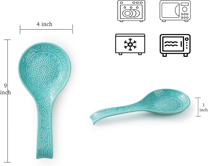 Ceramic Spoon Rest, 9 Inches Large Spoon Holder for Kitchen Counter, Kitchen Accessories, Dishwasher Safe, Turquoise