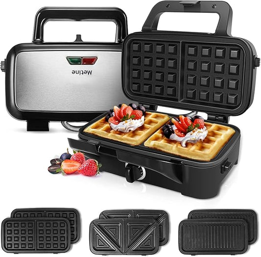 3-in-1 Belgian Waffle Maker 1200W, Breakfast Sandwich Maker & Waffle Iron with Removable Nonstick Plates, 5-Gear Temperature Control, Cool Touch Handle, Easy to Clean for Family Breakfast