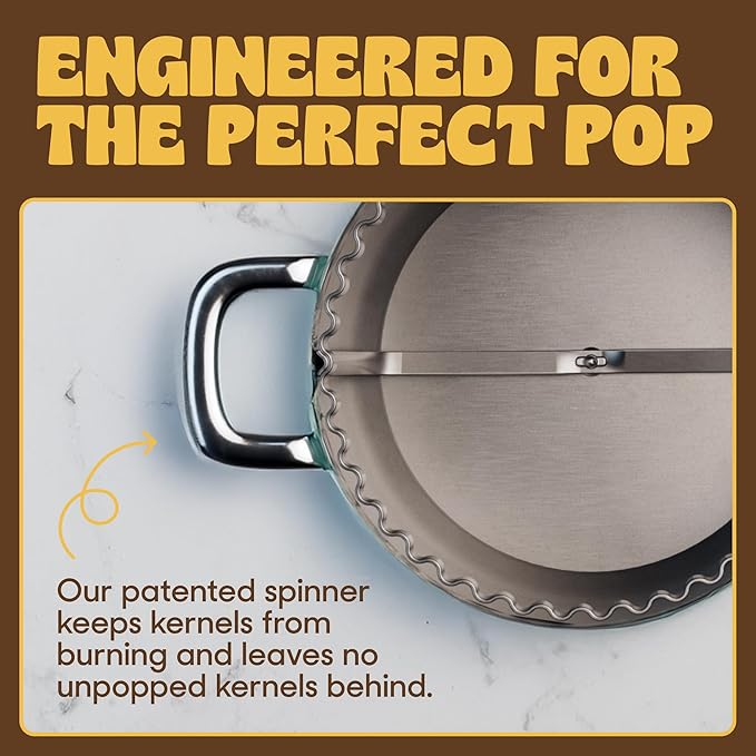 Popsmith Popcorn Popper in Mint - 6 Quart Stovetop Popcorn Machine - Stainless Steel Popcorn Maker Compatible with All Stovetops