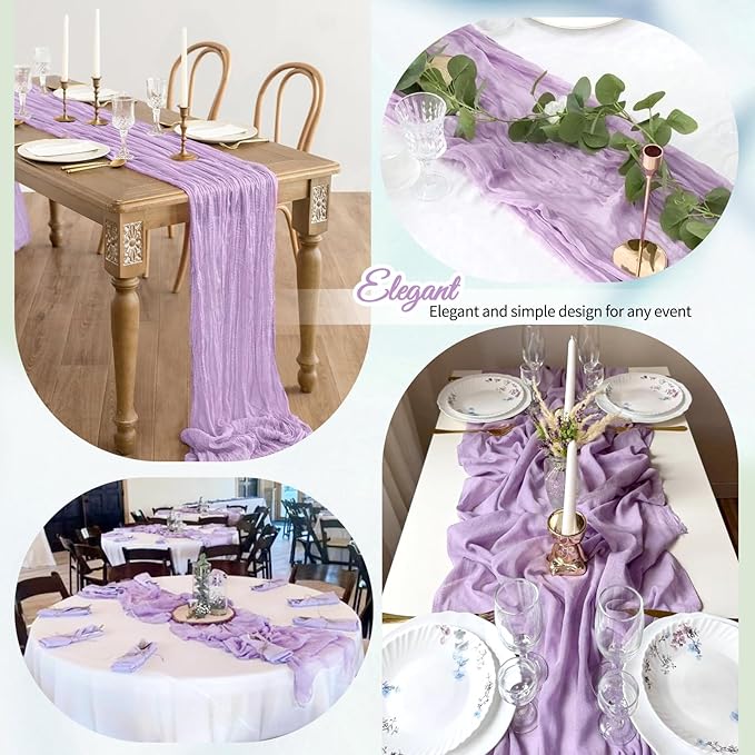 12 Pack Lavender Cheesecloth Table Runner 10Ft, Lilac Purple Table Runners 21.5 x 120 inch,Semi Sheer Cheese Cloth Fabric Runner Bulk for Wedding,Party,Baby Shower,Bridal Shower