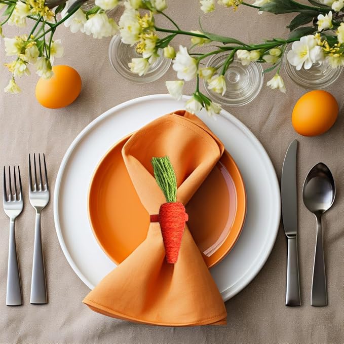 COTTON CRAFT Easter Napkin Rings - Set of 8 Carrot-Shaped Napkin Rings - Seagrass and Metal Napkin Ring - Easter Napkin Holder - Spring Summer Party - Unique Gift - Table Décor - Orange Green