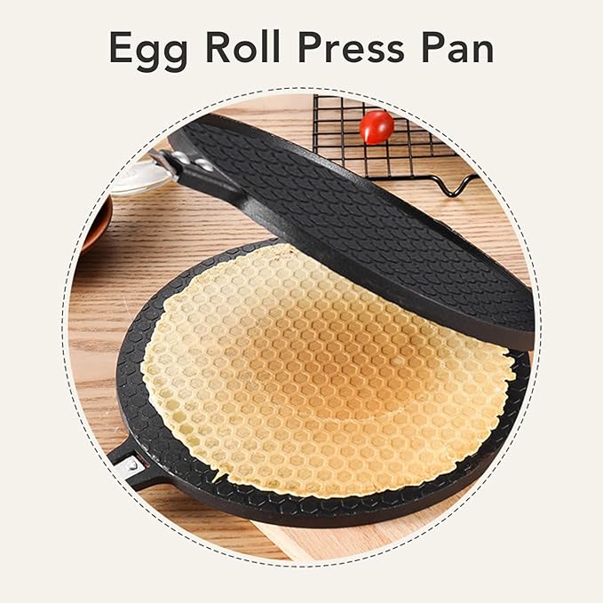 Waffle Cone Maker, Egg Roll Press Pan, Stick Proof Aluminum Stove Top Tortilla Press with Handle for Kitchen, 6.8Inch (Grid Style)