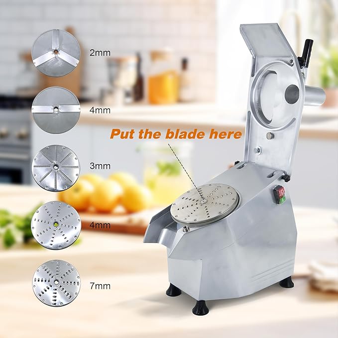 CMI Commercial Multifunctional Automatic Vegetable Cutter and Food Processor,Potato Onion Slicer,Electric Fruit and Cheese Grating Machine,Slicer Vegetable Cutter with 5-Blades 550W/110V