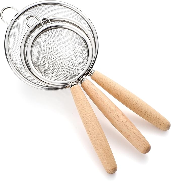 Stainless Steel Fine Mesh Strainers Set of 3 Flour Sifter for Baking, Small Mesh Strainer Flour Colander Sieve Kitchen Strainer Set for Sifting, Straining, Draining (Style 1#)