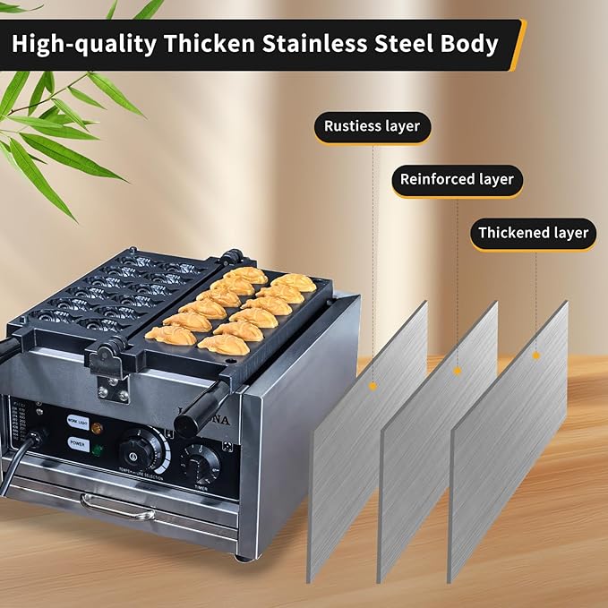 Mini Fish-Shaped Waffle Maker/Taiyaki Fish Waffle Maker - Non-Stick Teflon Coating, 50-300/122-572 Adjustable