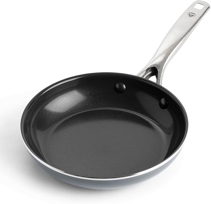 Blue Diamond Frying Pan 8” Skillet, Diamond Infused Healthy Ceramic Nonstick, PFAS and PFOA-Free, Dishwasher and Oven Safe, Even Heating, Metal Utensil Safe, Warp Control Base, Grey