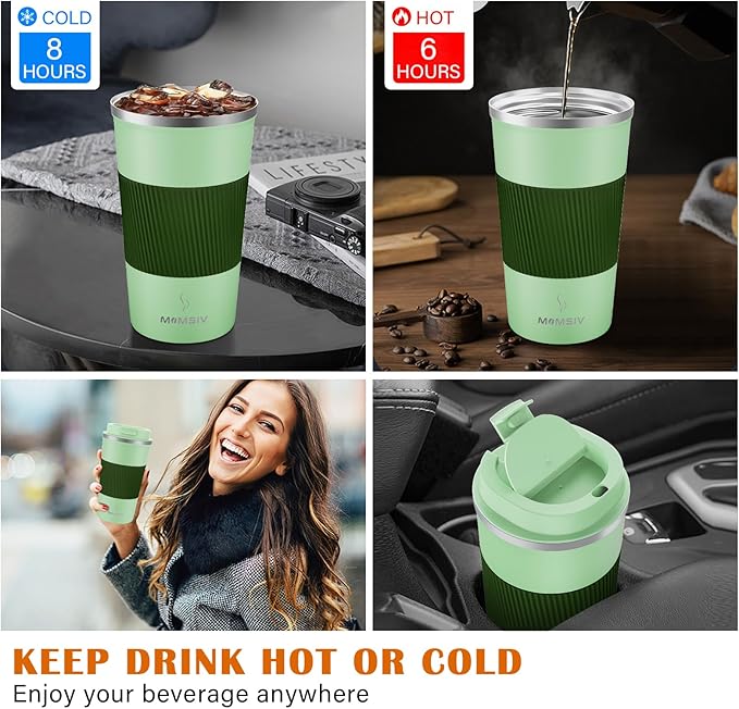 MOMSIV 17oz Travel Mug, Insulated Coffee Cup with Leakproof Lid, Vacuum Stainless Steel Double Walled Reusable Tumbler for Hot and Cold Water Coffee and Tea In Travel and Car